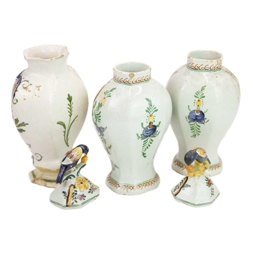 457 - A pair of Dutch Delft polychrome vases and covers. 19th century, painted with portraits of William a... 