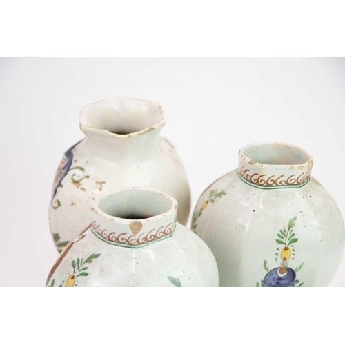 457 - A pair of Dutch Delft polychrome vases and covers. 19th century, painted with portraits of William a... 