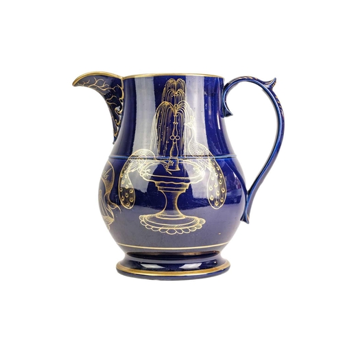 475 - Cornish mining interest, A large English pottery jug. Circa 1850, the cobalt blue ground inscribed i... 