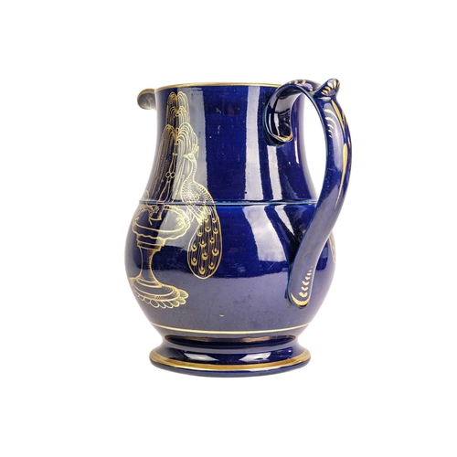 475 - Cornish mining interest, A large English pottery jug. Circa 1850, the cobalt blue ground inscribed i... 