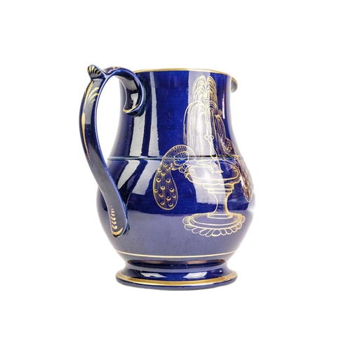 475 - Cornish mining interest, A large English pottery jug. Circa 1850, the cobalt blue ground inscribed i... 