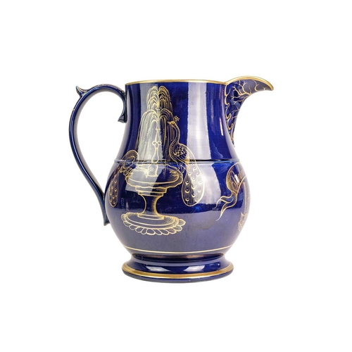 475 - Cornish mining interest, A large English pottery jug. Circa 1850, the cobalt blue ground inscribed i... 