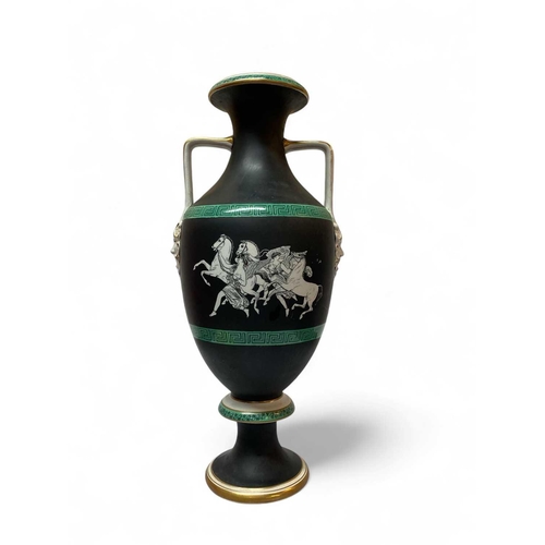 477 - A Victorian Staffordshire twin handled vase. Possibly Samuel Alcock, circa 1850, in the Greek taste,... 