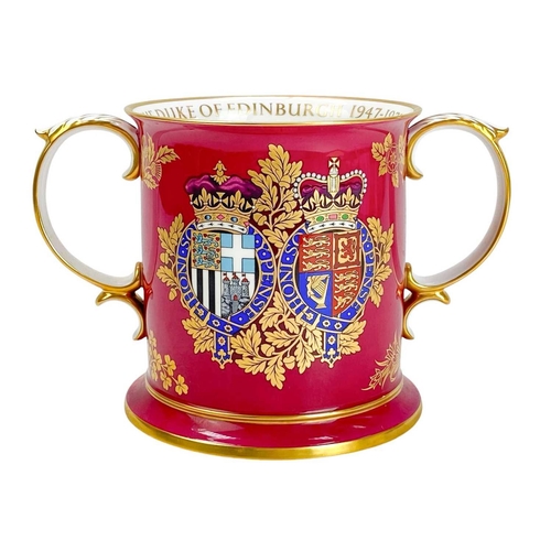 481 - A Spode silver wedding commemorative loving cup. Limited edition in box.