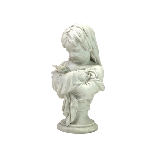 488 - A Parian ware bust. Of a child holding a shell, signed A Pienne, height 29cm.