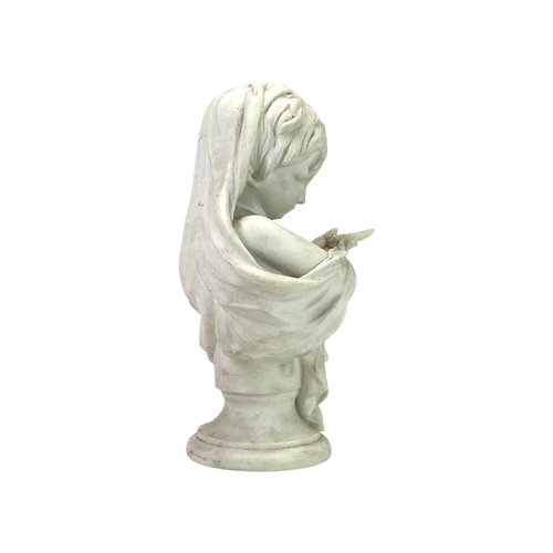 488 - A Parian ware bust. Of a child holding a shell, signed A Pienne, height 29cm.