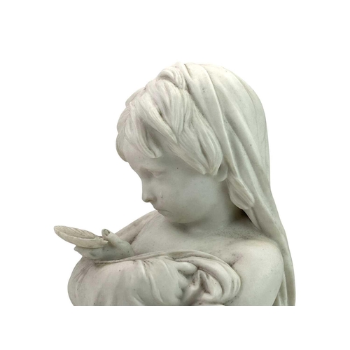 488 - A Parian ware bust. Of a child holding a shell, signed A Pienne, height 29cm.