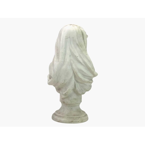 488 - A Parian ware bust. Of a child holding a shell, signed A Pienne, height 29cm.