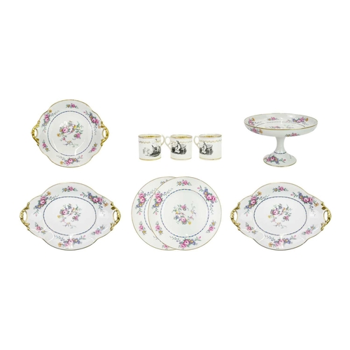 490 - A Limoges porcelain floral printed part dessert service. Comprising of a comport, three dishes, and ... 