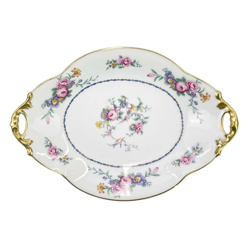 490 - A Limoges porcelain floral printed part dessert service. Comprising of a comport, three dishes, and ... 