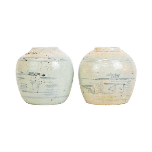 496 - Two Chinese provincial blue and white ginger jars. Late 19th century, height 16cm, together with two... 