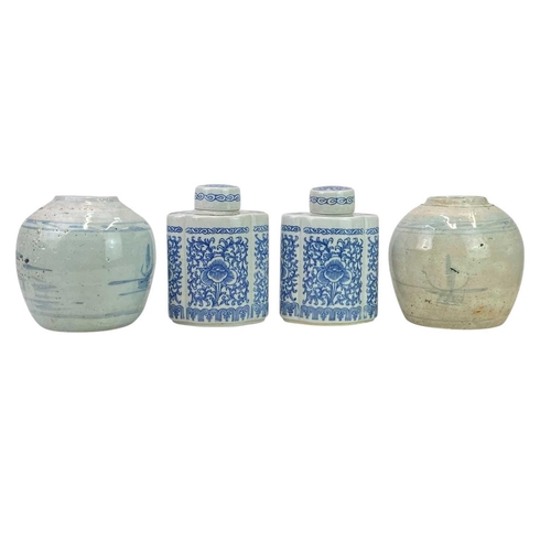 496 - Two Chinese provincial blue and white ginger jars. Late 19th century, height 16cm, together with two... 