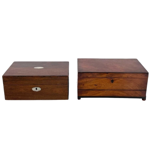 58 - A 19th century mahogany box. Single drawer to front and later embroidered lining, height 13cm width ... 