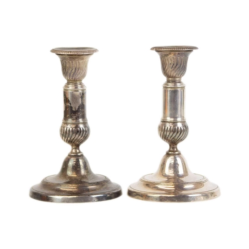 62 - A pair of late George III white metal telescopic candlesticks Possibly nickel? with knopped gadroone... 