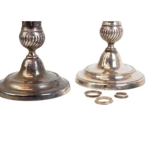 62 - A pair of late George III white metal telescopic candlesticks Possibly nickel? with knopped gadroone... 