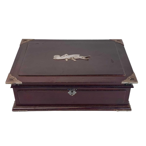 76 - A late Victorian mahogany white metal mounted box. With Masonic motif decoration, the interior with ... 