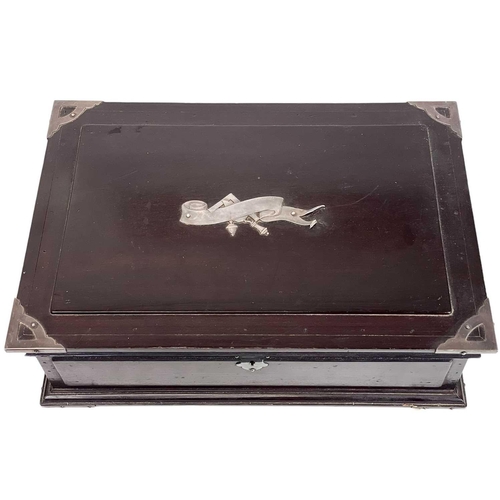 76 - A late Victorian mahogany white metal mounted box. With Masonic motif decoration, the interior with ... 