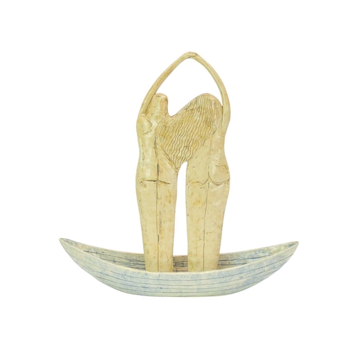 1053 - § Taja Lovers Standing in a Boat Porcelain, signed, height 43cm.