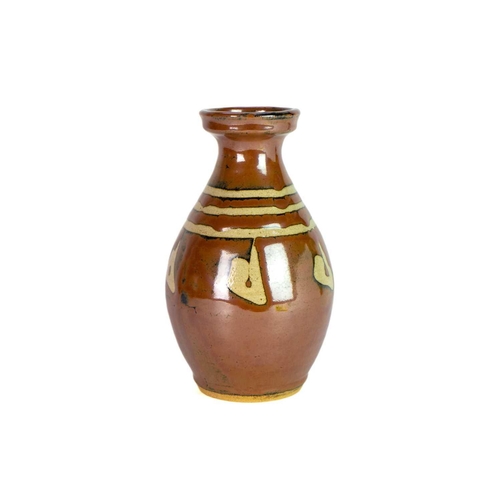 1101 - § Shinsaku HAMADA (1929) Wax Resist Vase Stoneware, height 26cm. Together with signed wooden display... 