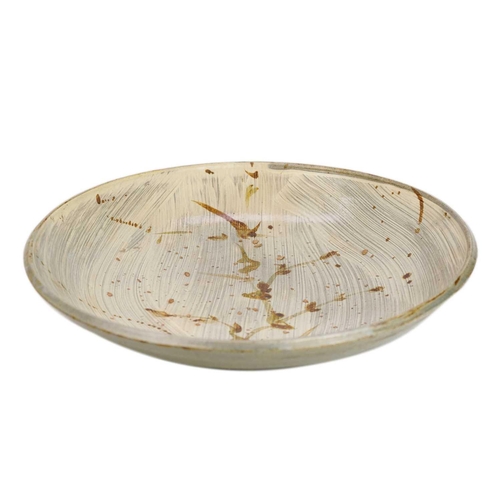 1105 - § William 'Bill' MARSHALL (1923-2007) Large Dish with Cream Brushwork and Frond Decoration Stoneware... 