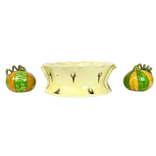 1118 - § Kevin DE CHOISY (1954-2020) A large studio pottery fruit bowl, diameter 37cm with nine gourd and p... 