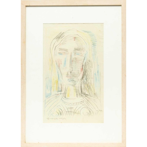 120 - § Sven BERLIN (1911-1999) Female Portrait, 1945 Svenotype (monotype) off-set with crayon, signed and... 