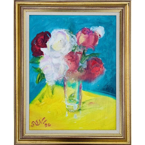 140 - § Sven BERLIN (1911-1999) Still Life, Peonies, 1990 Oil on board, signed and dated '90, 40 x 30cm, 4... 