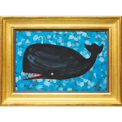 162 - § Stephen CAMPS (1957) Spouting Whale Oil on board, signed, 29 x 44cm, 43 x 59cm framed.