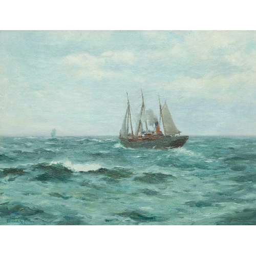 18 - Edmund G. FULLER (1858-1944) Steamship at Sea Oil on canvas, signed, 35 x 45cm, framed 45 x 55cm The... 