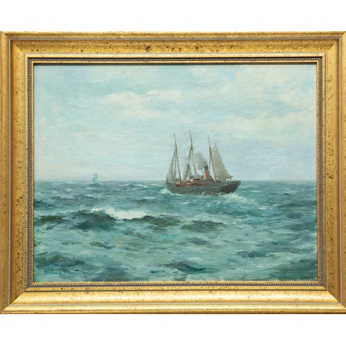 18 - Edmund G. FULLER (1858-1944) Steamship at Sea Oil on canvas, signed, 35 x 45cm, framed 45 x 55cm The... 