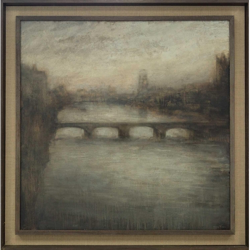 183 - § Benjamin R. WARNER (1970) Mist Over Westminster Bridge Oil on canvas, signed, 102 x 102cm, framed ... 