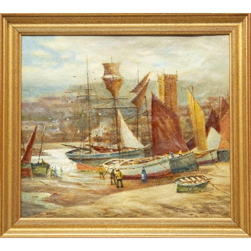 206 - Arthur WHITE (1865-1953) Low Tide St Ives Harbour Oil on canvas, signed, remnants of labels to verso... 