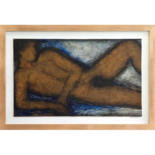 214 - § John EMANUEL (1930-2024) Reclining Male Figure Oil on board, signed, further signed and inscribed ... 