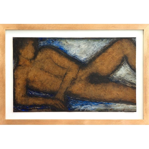 214 - § John EMANUEL (1930-2024) Reclining Male Figure Oil on board, signed, further signed and inscribed ... 