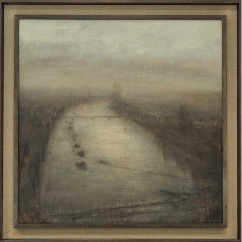 221 - § Benjamin R. WARNER (1970) Misty Thames Oil on canvas, signed, 102 x 102cm, framed 121 x 12cm