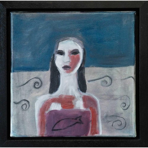 233 - § Janet LYNCH (1938) Girl by the Sea at Night Oil on canvas, signed and inscribed to verso, 30 x 30c... 