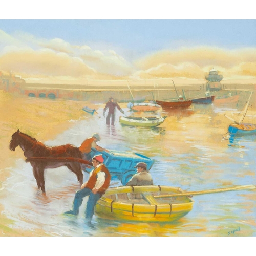 241 - § Hyman SEGAL (1914-2004) The Fish Cart, St Ives Pastel on paper, signed, artist's label to verso, 2... 