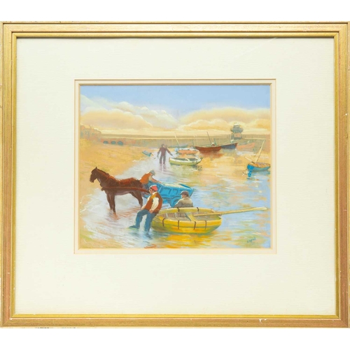 241 - § Hyman SEGAL (1914-2004) The Fish Cart, St Ives Pastel on paper, signed, artist's label to verso, 2... 