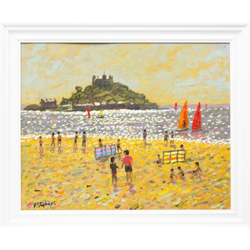 243 - § Paul STEPHENS (1957) Sunny Day, St Michael's Mount, Cornwall Oil on board, signed, titled verso, 4... 