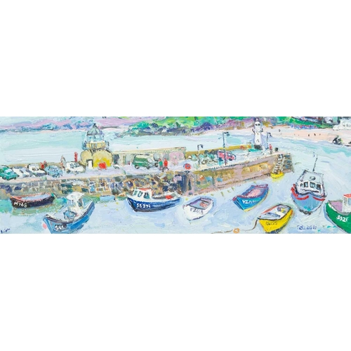 246 - § Linda Mary WEIR (1951) Early Spring, St Ives Harbour (2011) Oil on board, signed, further signed, ... 