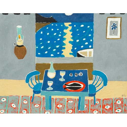 248 - § Heather BRAY (1941) Room Interior Gouache on card, initialled, 20 x 25cm, 31 x 37.5cm framed.