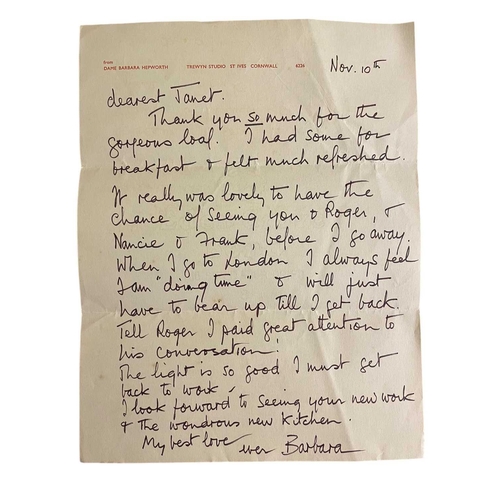 26 - § Barbara HEPWORTH (1903-1975) & John WELLS (1907-2000) Letters from Hepworth & Wells to Dr Roger Sl... 