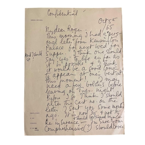 26 - § Barbara HEPWORTH (1903-1975) & John WELLS (1907-2000) Letters from Hepworth & Wells to Dr Roger Sl... 