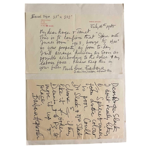 26 - § Barbara HEPWORTH (1903-1975) & John WELLS (1907-2000) Letters from Hepworth & Wells to Dr Roger Sl... 