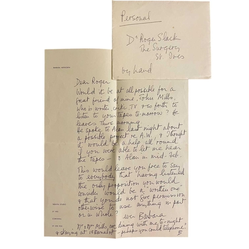 26 - § Barbara HEPWORTH (1903-1975) & John WELLS (1907-2000) Letters from Hepworth & Wells to Dr Roger Sl... 