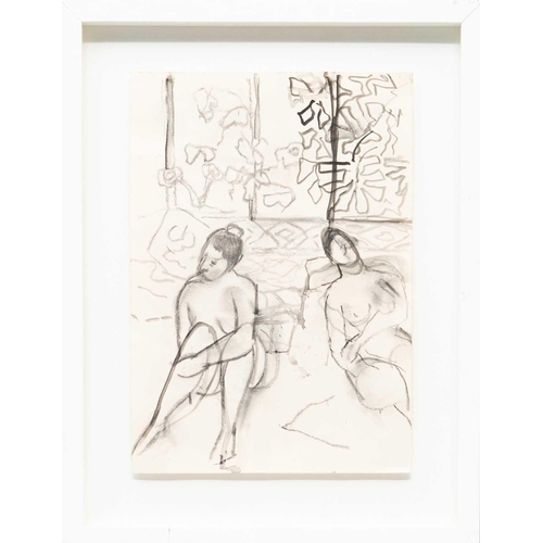 263 - § Rose HILTON (1931-2019) Two Figures Charcoal and ink on paper, 30 x 21cm, 40.5 x 31cm framed.