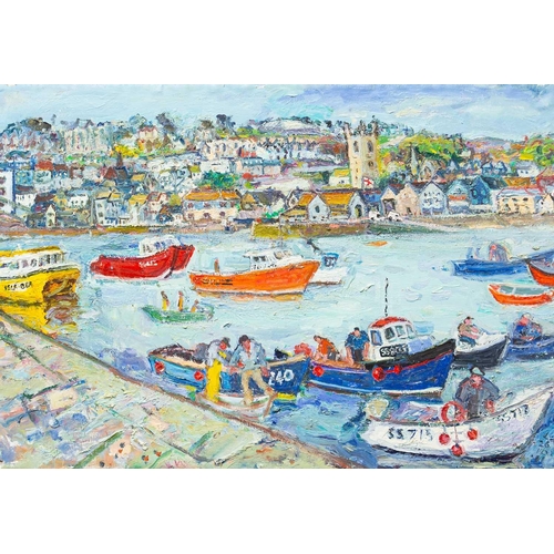 277 - § Linda Mary WEIR (1951) St Ives Harbour (2011) Oil on canvas laid on board, signed and dated, furth... 