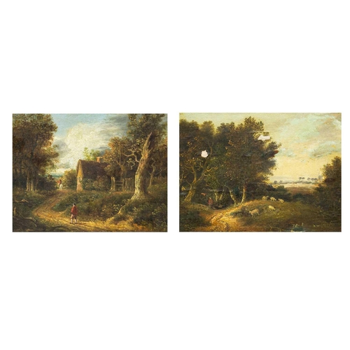 299 - Circle of James STARK (1794-1859) Landscapes-two small works Oil on oak panel each with W. Boswell N... 