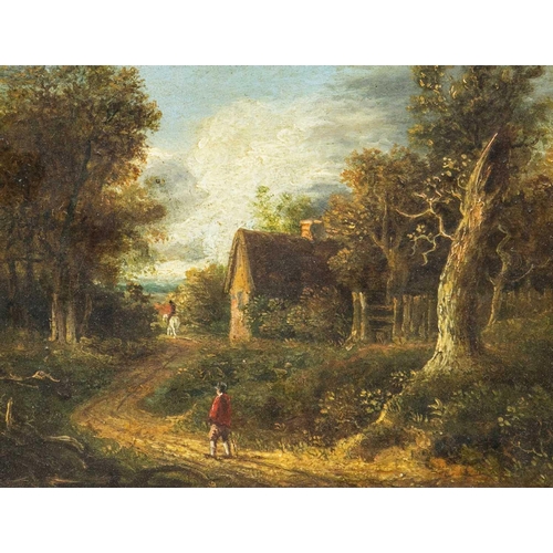 299 - Circle of James STARK (1794-1859) Landscapes-two small works Oil on oak panel each with W. Boswell N... 