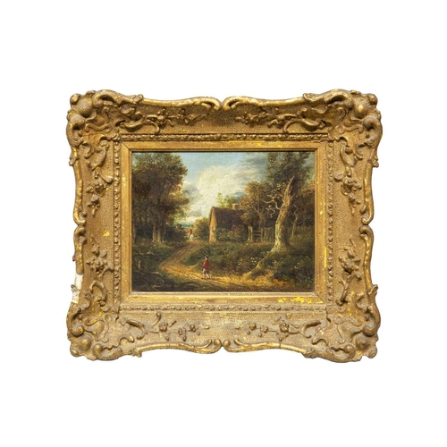 299 - Circle of James STARK (1794-1859) Landscapes-two small works Oil on oak panel each with W. Boswell N... 